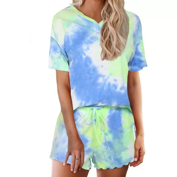 Ekouaer Tie Dye Pajamas Set Womens Loungewear Sleepwear 2 Piece PJ SetsTie Dye Blue Green