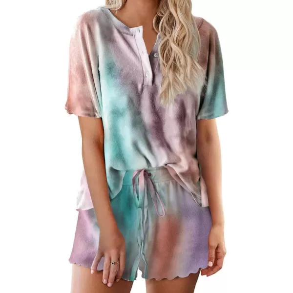 Ekouaer Tie Dye Pajamas Set Womens Loungewear Sleepwear 2 Piece PJ SetsTie Dye Blue Orange