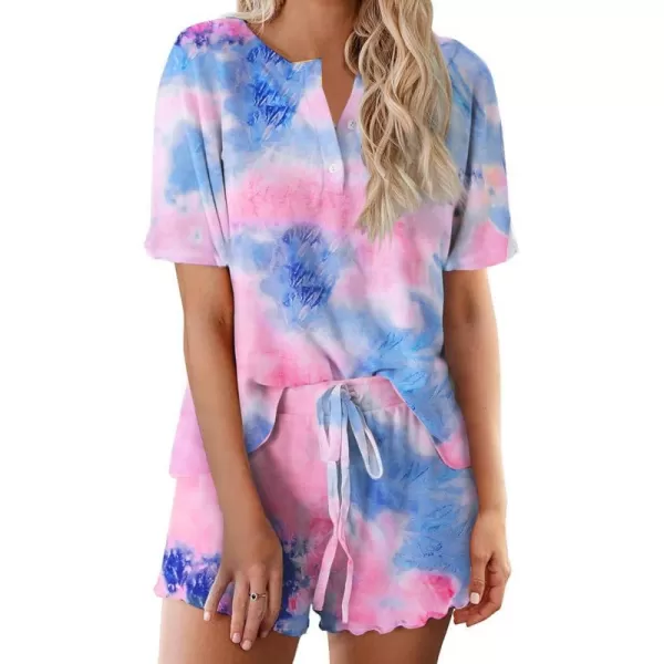 Ekouaer Tie Dye Pajamas Set Womens Loungewear Sleepwear 2 Piece PJ SetsTie Dye Blue Pink