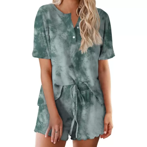 Ekouaer Tie Dye Pajamas Set Womens Loungewear Sleepwear 2 Piece PJ SetsTie Dye Dark Green