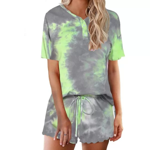 Ekouaer Tie Dye Pajamas Set Womens Loungewear Sleepwear 2 Piece PJ SetsTie Dye Gray Green