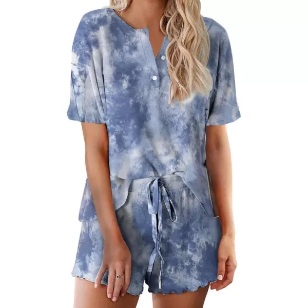 Ekouaer Tie Dye Pajamas Set Womens Loungewear Sleepwear 2 Piece PJ SetsTie Dye Grey Blue