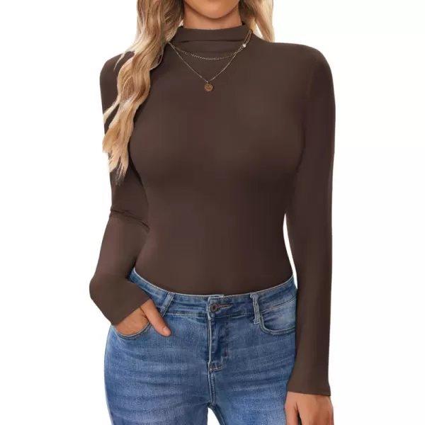 Ekouaer Turtleneck Shirt Women Long Sleeve Mock Neck Slim Fit Tops Thermal Base Layer Soft Lightweight Stretch UndershirtsBrown