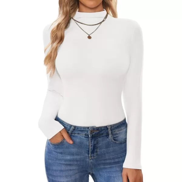 Ekouaer Turtleneck Shirt Women Long Sleeve Mock Neck Slim Fit Tops Thermal Base Layer Soft Lightweight Stretch UndershirtsWhite