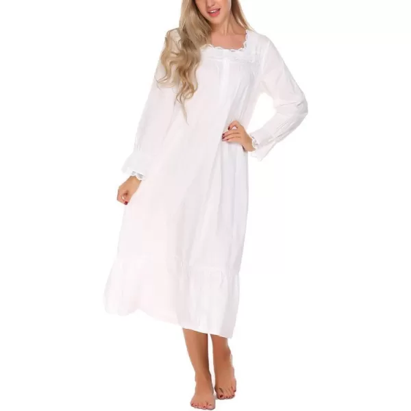 Ekouaer Victorian Nightgown Cotton Long Sleeve Vintage Old Fashioned Gown The Ring Costume for Women1white