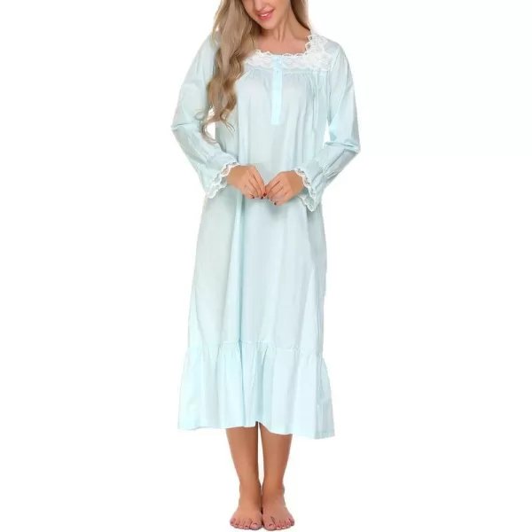 Ekouaer Victorian Nightgown Cotton Long Sleeve Vintage Old Fashioned Gown The Ring Costume for WomenBlue