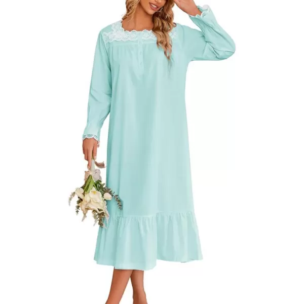 Ekouaer Victorian Nightgown Cotton Long Sleeve Vintage Old Fashioned Gown The Ring Costume for WomenLight Green