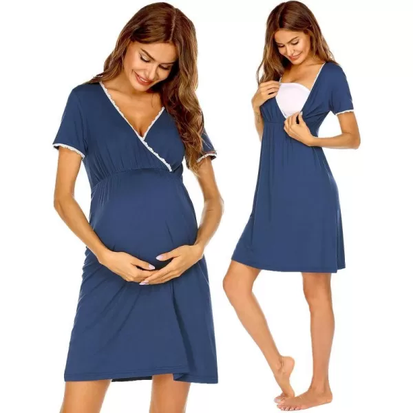 Ekouaer Women 3 in 1 DeliveryLaborMaternityNursing Nightgown Short Sleeve Pleated Breastfeeding Sleep DressSXXLBlue