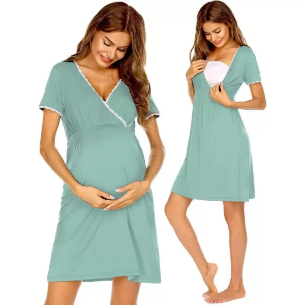 Ekouaer Women 3 in 1 DeliveryLaborMaternityNursing Nightgown Short Sleeve Pleated Breastfeeding Sleep DressSXXLGreen