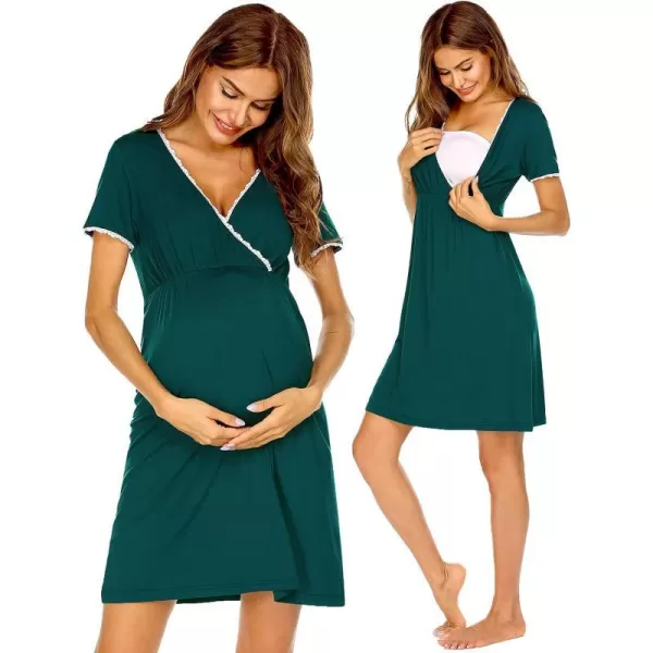 Ekouaer Women 3 in 1 DeliveryLaborMaternityNursing Nightgown Short Sleeve Pleated Breastfeeding Sleep DressSXXLHuntergreen