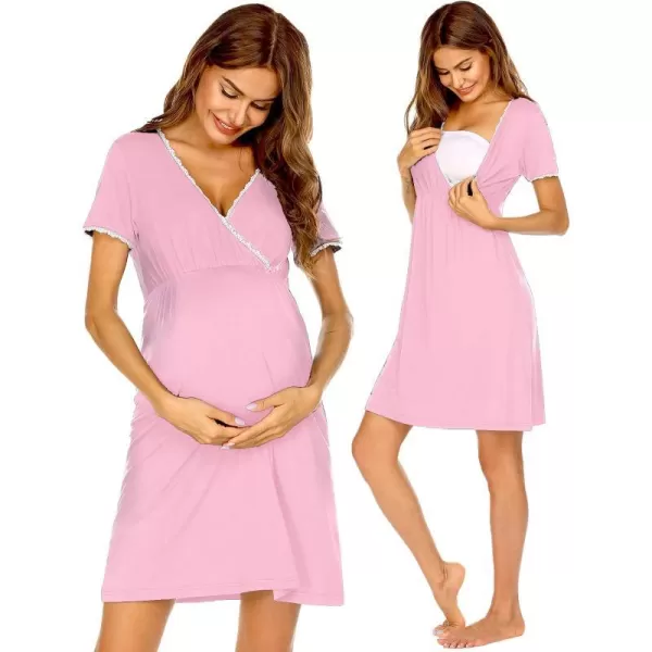 Ekouaer Women 3 in 1 DeliveryLaborMaternityNursing Nightgown Short Sleeve Pleated Breastfeeding Sleep DressSXXLMisty Rose