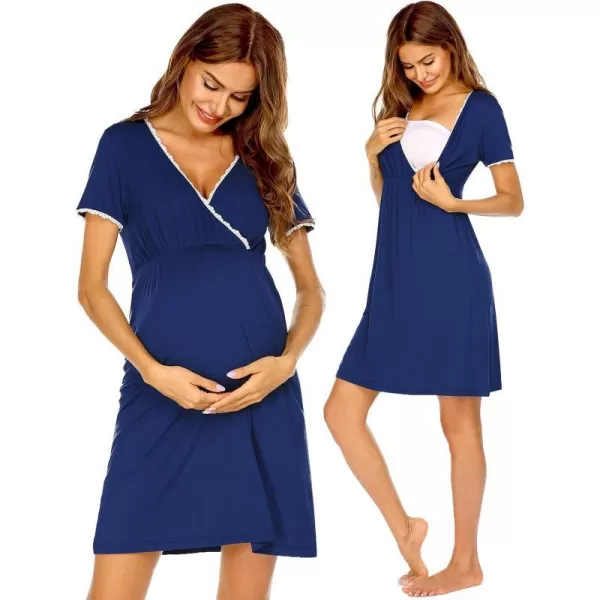 Ekouaer Women 3 in 1 DeliveryLaborMaternityNursing Nightgown Short Sleeve Pleated Breastfeeding Sleep DressSXXLRoyal Blue