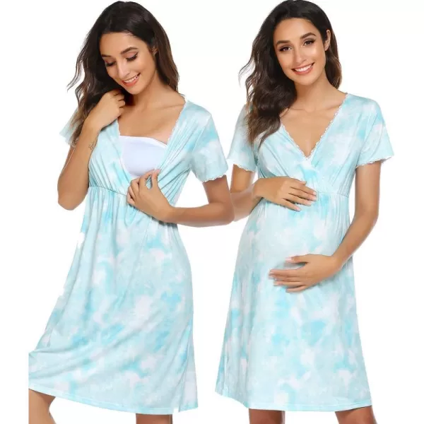 Ekouaer Women 3 in 1 DeliveryLaborMaternityNursing Nightgown Short Sleeve Pleated Breastfeeding Sleep DressSXXLTie Dye Printed