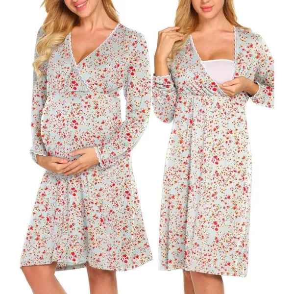 Ekouaer Women 3 in 1 DeliveryLaborMaternityNursing Nightgown Short Sleeve Pleated Breastfeeding Sleep DressSXXLZ Grey Green Floral