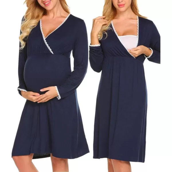 Ekouaer Women 3 in 1 DeliveryLaborMaternityNursing Nightgown Short Sleeve Pleated Breastfeeding Sleep DressSXXLZ Navy Blue