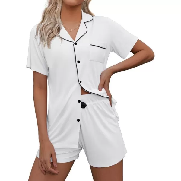 Ekouaer Women Classic Button Down Soft Short Pajamas SetAwhite