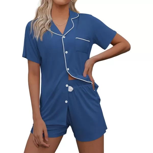 Ekouaer Women Classic Button Down Soft Short Pajamas SetClear Blue