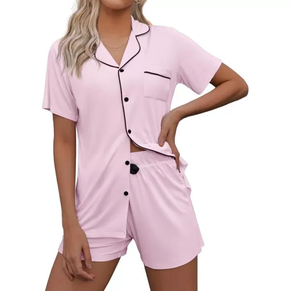 Ekouaer Women Classic Button Down Soft Short Pajamas SetMisty Rose