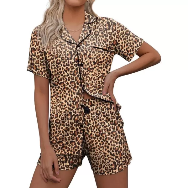 Ekouaer Women Classic Button Down Soft Short Pajamas SetPat15leopard