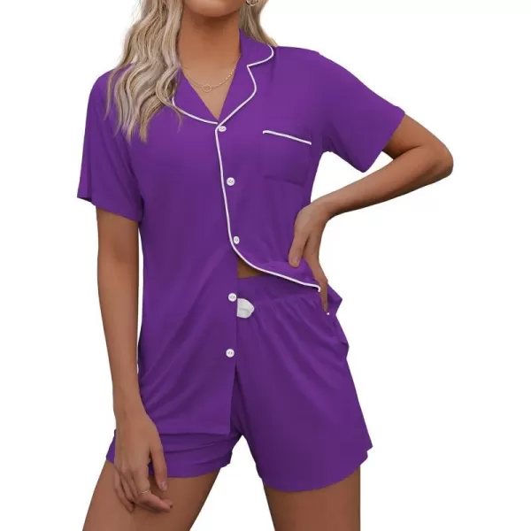 Ekouaer Women Classic Button Down Soft Short Pajamas SetWineberry