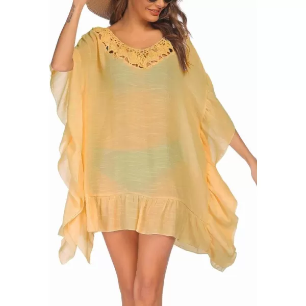 Ekouaer Women Crochet Neck Beach Cover UpDark Yellow