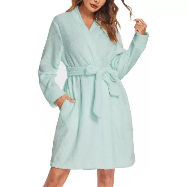 Ekouaer Women Fleece Bathrobe Plush Short Robe Long Sleeve Robe Attached Belt Soft Sleepwear Ladies Loungewear SXXLA Mint