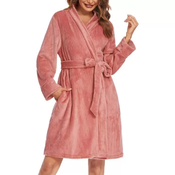 Ekouaer Women Fleece Bathrobe Plush Short Robe Long Sleeve Robe Attached Belt Soft Sleepwear Ladies Loungewear SXXLA Rose Pink