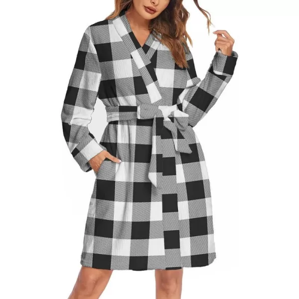 Ekouaer Women Fleece Bathrobe Plush Short Robe Long Sleeve Robe Attached Belt Soft Sleepwear Ladies Loungewear SXXLBlackampwhite Plaid