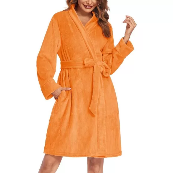 Ekouaer Women Fleece Bathrobe Plush Short Robe Long Sleeve Robe Attached Belt Soft Sleepwear Ladies Loungewear SXXLOrange