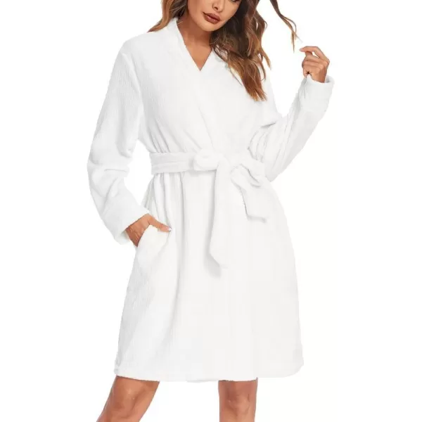 Ekouaer Women Fleece Bathrobe Plush Short Robe Long Sleeve Robe Attached Belt Soft Sleepwear Ladies Loungewear SXXLWhite