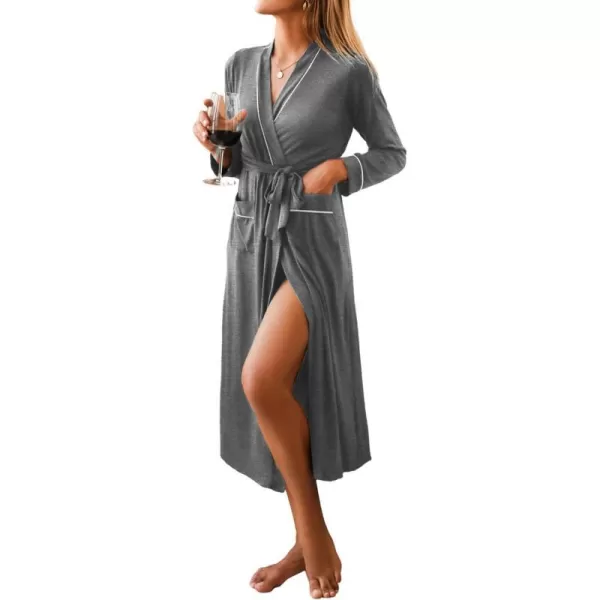 Ekouaer Women Kimono Robes Full Length Knit Bathrobe Lightweight Soft Sleepwear Vneck Casual Ladies Loungewear SXXLMedium Gray