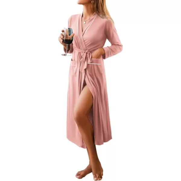 Ekouaer Women Kimono Robes Full Length Knit Bathrobe Lightweight Soft Sleepwear Vneck Casual Ladies Loungewear SXXLMisty Rose