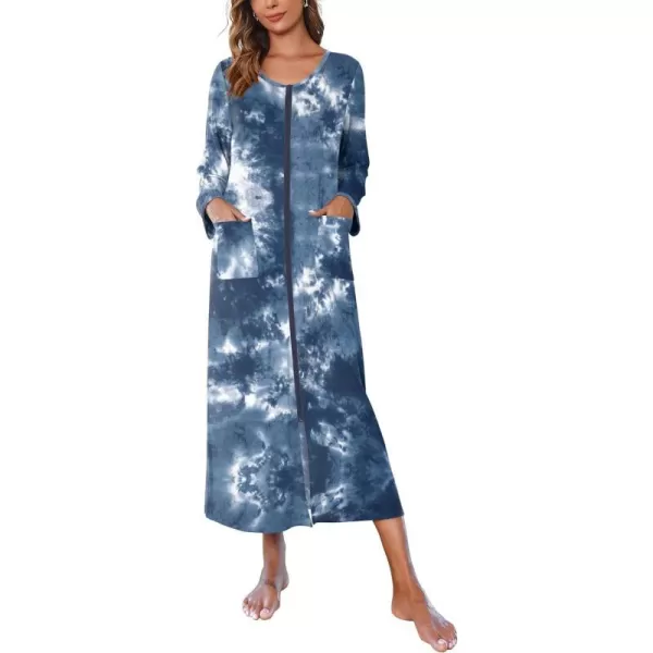 Ekouaer Women Long House Coat Zipper Front Robes Full Length Nightgowns with Pockets Striped Loungewear S4XLCflowerpt11