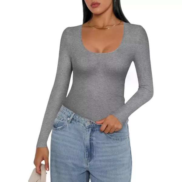 Ekouaer Women Long Sleeve Shirt Scoop Neck Tops Slim Fit Basic Top Thermal Undershirts Base Layer Tee XSXXLHeather Grey