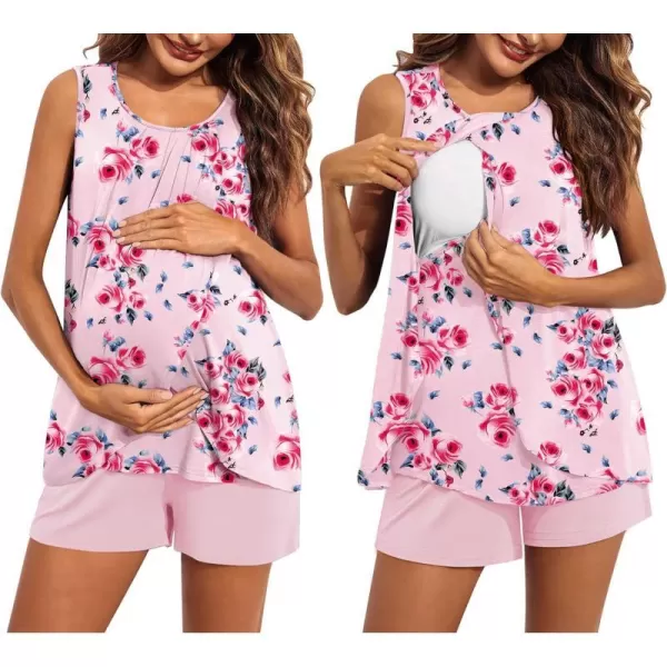 Ekouaer Women Maternity Nursing Pajama Set Breastfeeding Sleepwear Double Layer Sleeveless Top amp Shorts Pregnancy PJSPat1