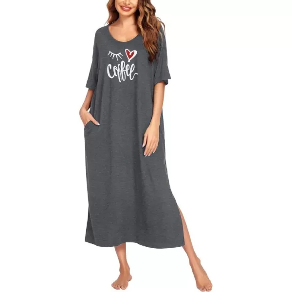 Ekouaer Women Nightgowns Long Night Gowns for Women O Neck Loungewear Sleep Shirts Sleepwear GownMedium Grey