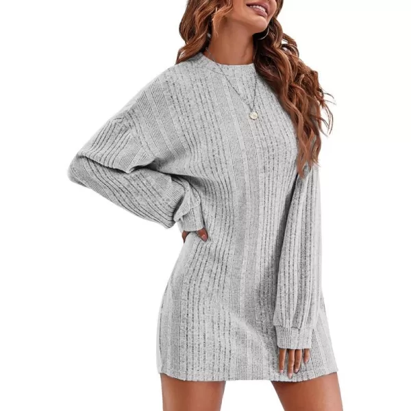 Ekouaer Women Nightgowns Long Sleeve Ribbed Knit Night Shirts Cozy Crew Neck Sleepwear Soft Warm Sweater DressAlight Grey