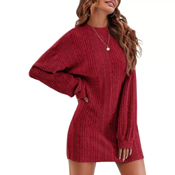 Ekouaer Women Nightgowns Long Sleeve Ribbed Knit Night Shirts Cozy Crew Neck Sleepwear Soft Warm Sweater DressDark Red