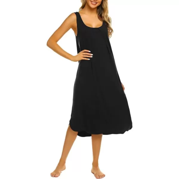 Ekouaer Women Nightgowns Long Sleeveless Sleepshirt Soft Sleep Dress Tank Dress Sleepwear SXXLBlack