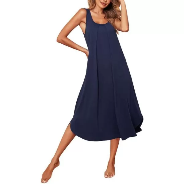 Ekouaer Women Nightgowns Long Sleeveless Sleepshirt Soft Sleep Dress Tank Dress Sleepwear SXXLNavy Blue