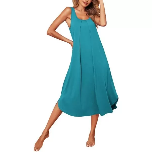 Ekouaer Women Nightgowns Long Sleeveless Sleepshirt Soft Sleep Dress Tank Dress Sleepwear SXXLPeacock Blue