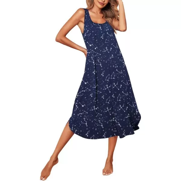 Ekouaer Women Nightgowns Long Sleeveless Sleepshirt Soft Sleep Dress Tank Dress Sleepwear SXXLStarry Sky Navy