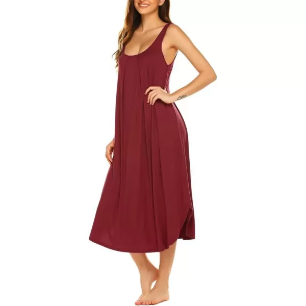 Ekouaer Women Nightgowns Long Sleeveless Sleepshirt Soft Sleep Dress Tank Dress Sleepwear SXXLWine Red