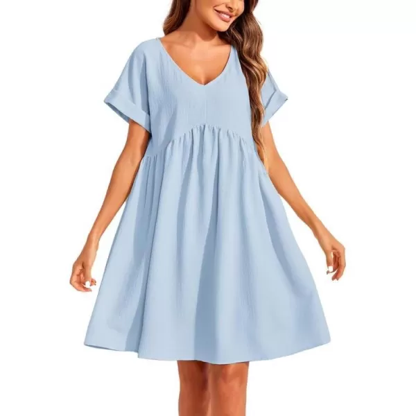 Ekouaer Women Nightgowns Short Sleeve Sleepwear V Neck Sleepshirt Bubble Wrinkle Pajama Dress SXXLBlue