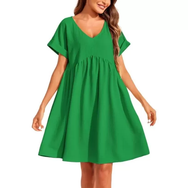 Ekouaer Women Nightgowns Short Sleeve Sleepwear V Neck Sleepshirt Bubble Wrinkle Pajama Dress SXXLGreen