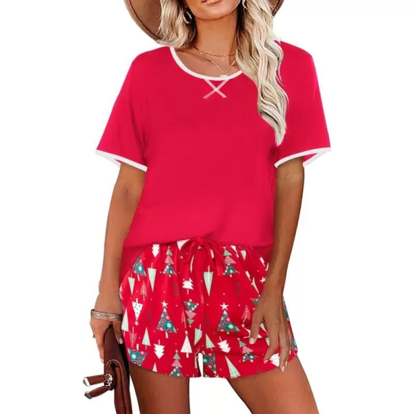 Ekouaer Women Pajama Set Casual Short SetChristmasred