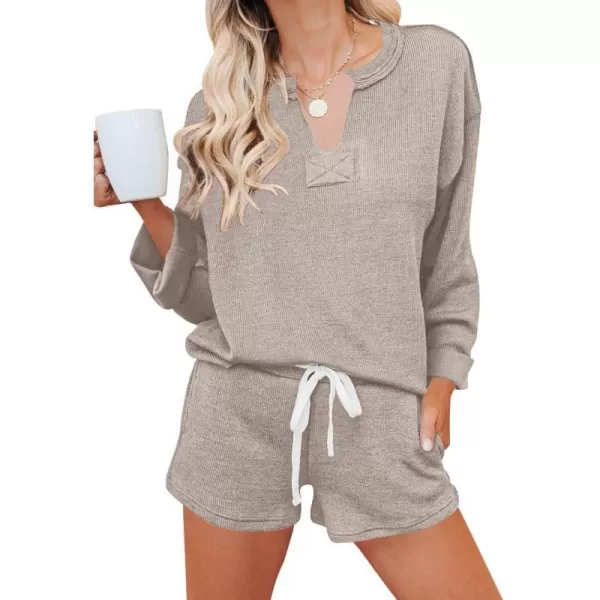 Ekouaer Women Pajama Set Waffle Knit SetGrey