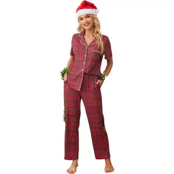 Ekouaer Women Pajamas Set Button Down Sleepwear Short Sleeve Nightwear with Long Pants Soft Pjs Set with Pockets SXXLPatred Plaid