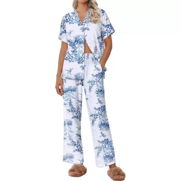 Ekouaer Women Pajamas Set Short Sleeve Button Down Floral Sleepwear Soft Pjs Loungewear Pants Set SXXLPattern 1