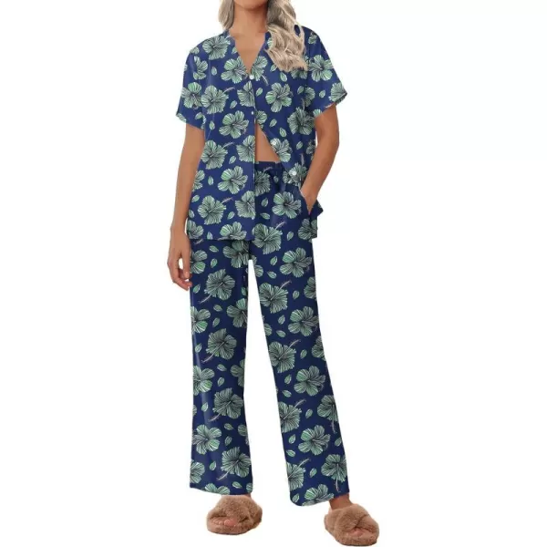 Ekouaer Women Pajamas Set Short Sleeve Button Down Floral Sleepwear Soft Pjs Loungewear Pants Set SXXLPattern 6